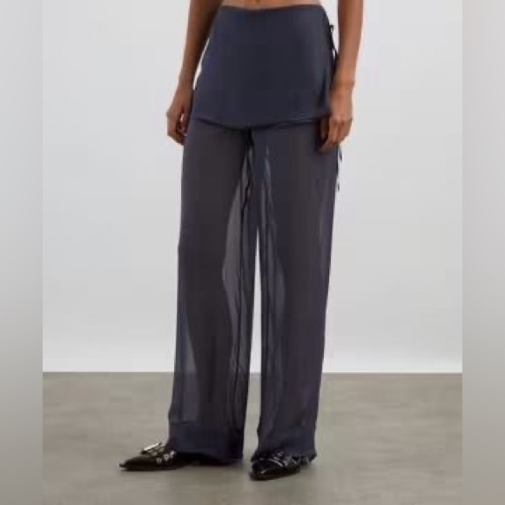 Paloma Wool Sheer Straight-Leg Overlay Pants in Charcoal
